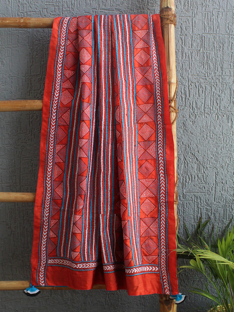 Kantha Hand Embroidered Bangalore Silk Dupatta