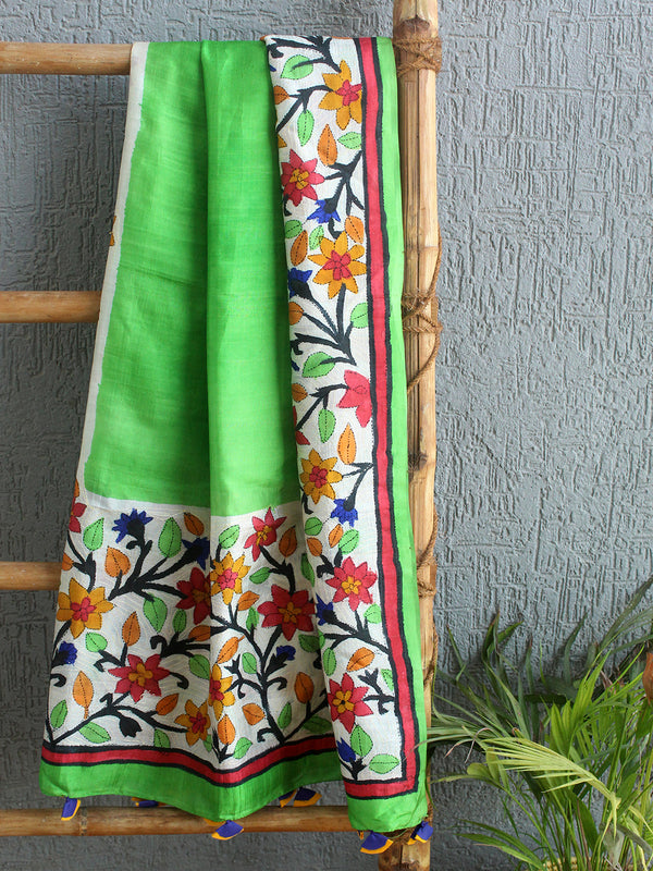 Kantha Hand Embroidered Bangalore Silk Dupatta