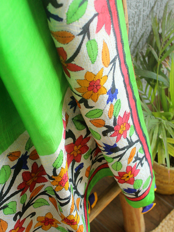 Kantha Hand Embroidered Bangalore Silk Dupatta