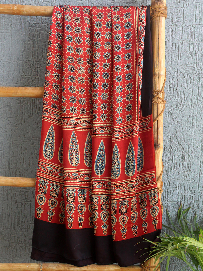 Ajrakh Hand Block Printed Modal Silk Dupatta