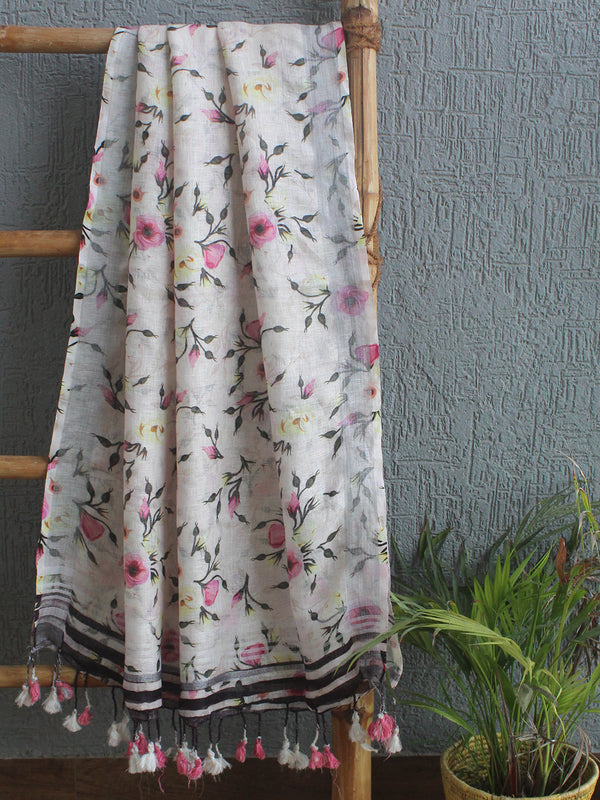 Linen Digital Print Dupatta with Tassels