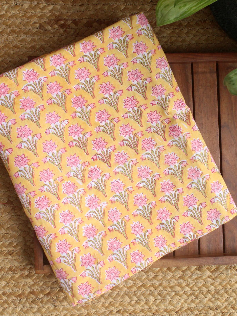 Yellow Hand Block Printed Cotton Fabric