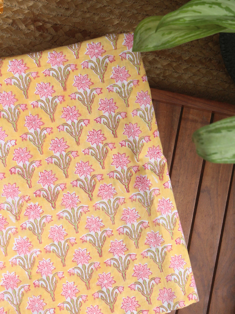 Yellow Hand Block Printed Cotton Fabric