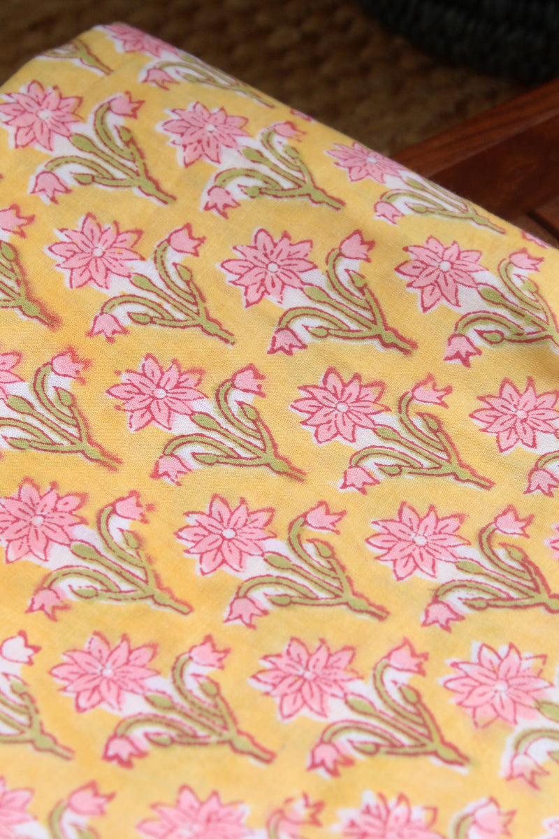 Yellow Hand Block Printed Cotton Fabric