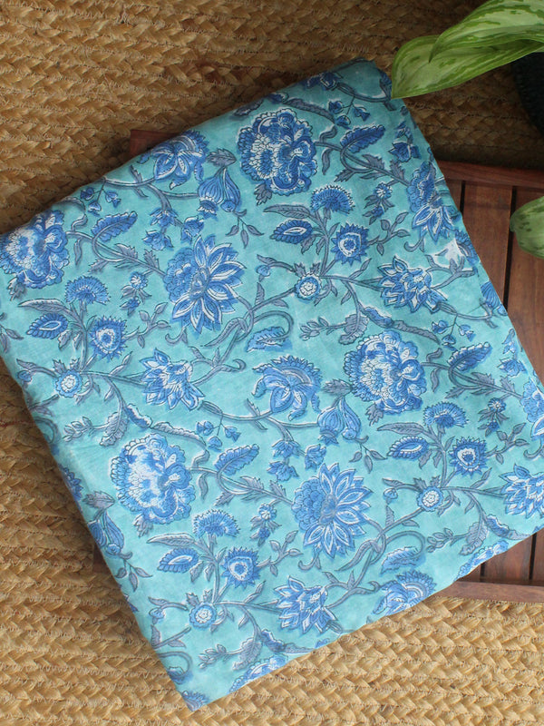 Blue Hand Block Printed Cotton Fabric