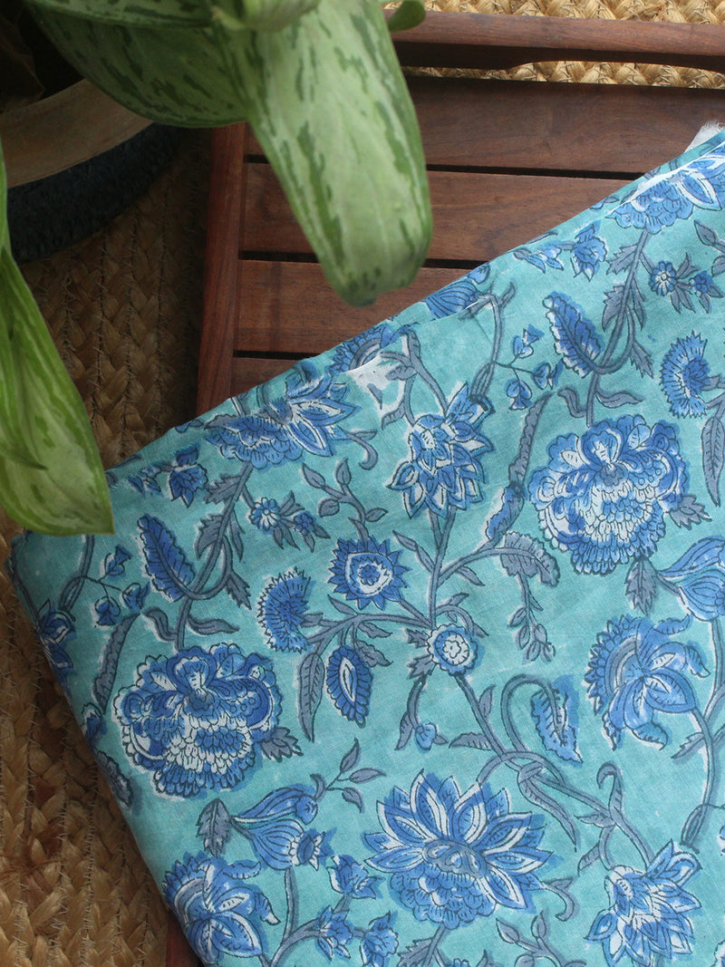 Blue Hand Block Printed Cotton Fabric