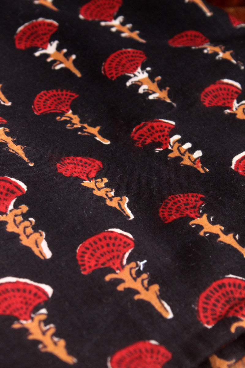 Black Kalamkari Hand Block Printed Cotton Fabric