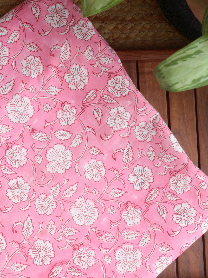 Pink Hand Block Printed Cotton Fabric