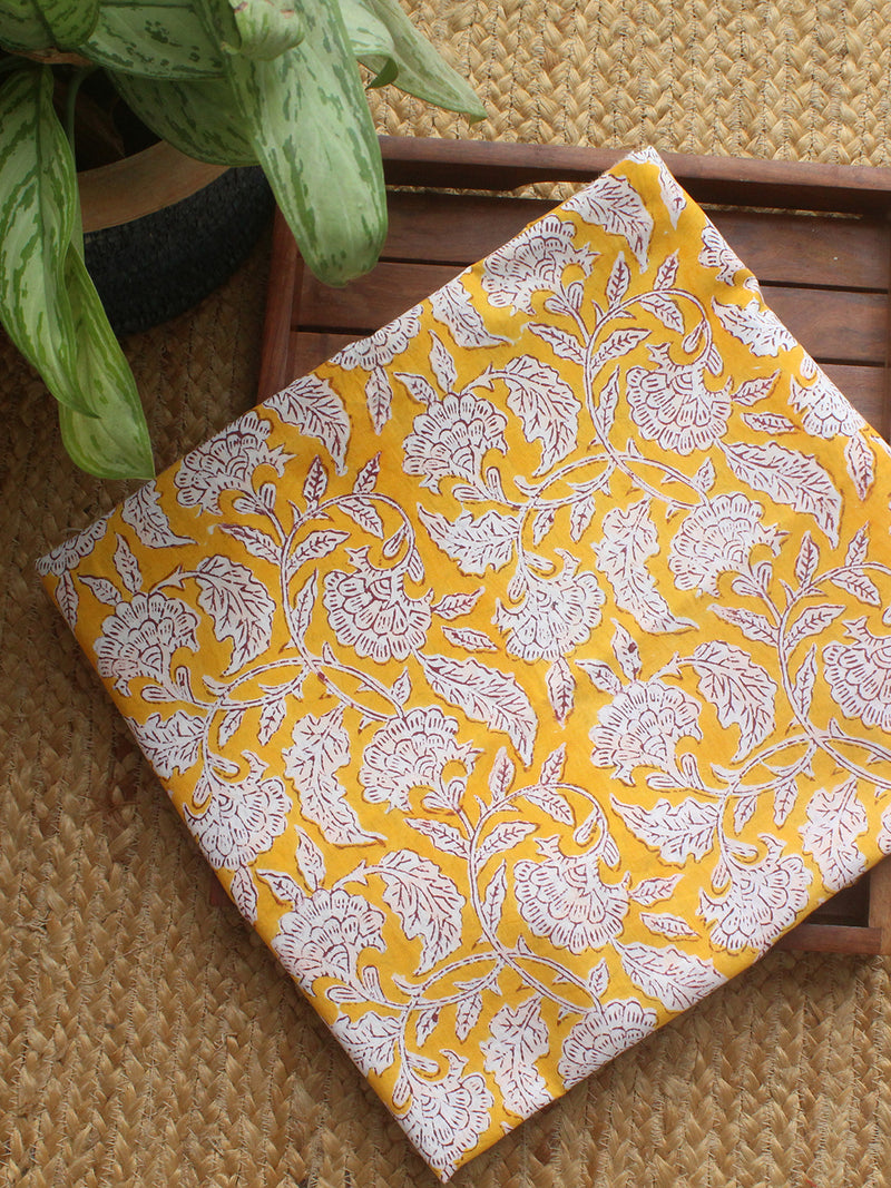 Yellow Hand Block Printed Cotton Fabric