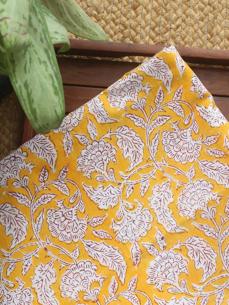 Yellow Hand Block Printed Cotton Fabric