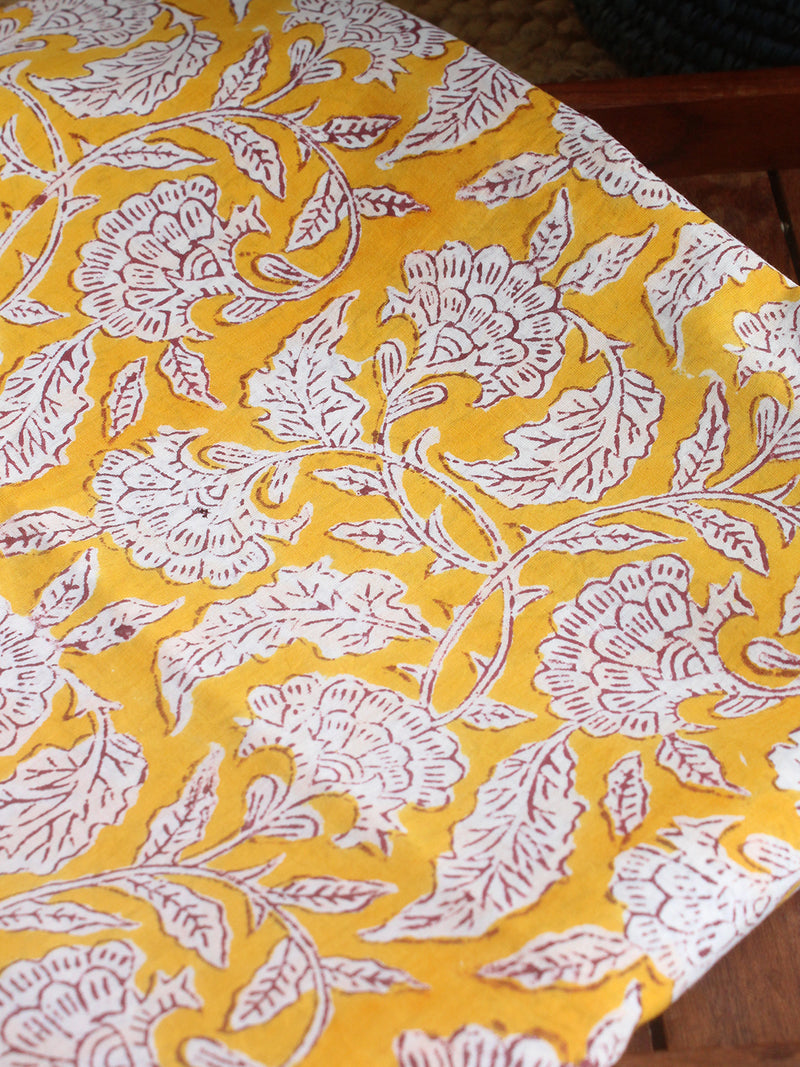 Yellow Hand Block Printed Cotton Fabric