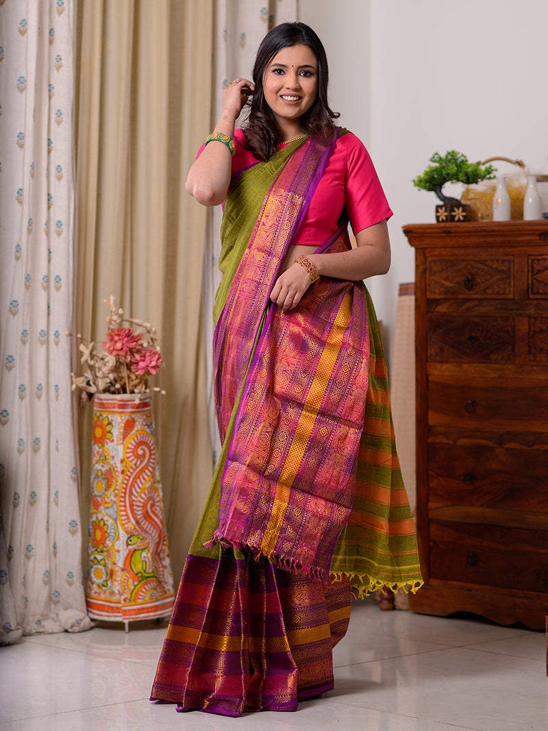 Green Narayanpet Mercerized Cotton Saree