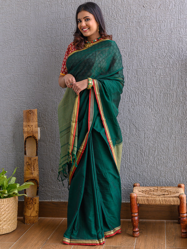 Green Narayanpet Mercerized Cotton Saree