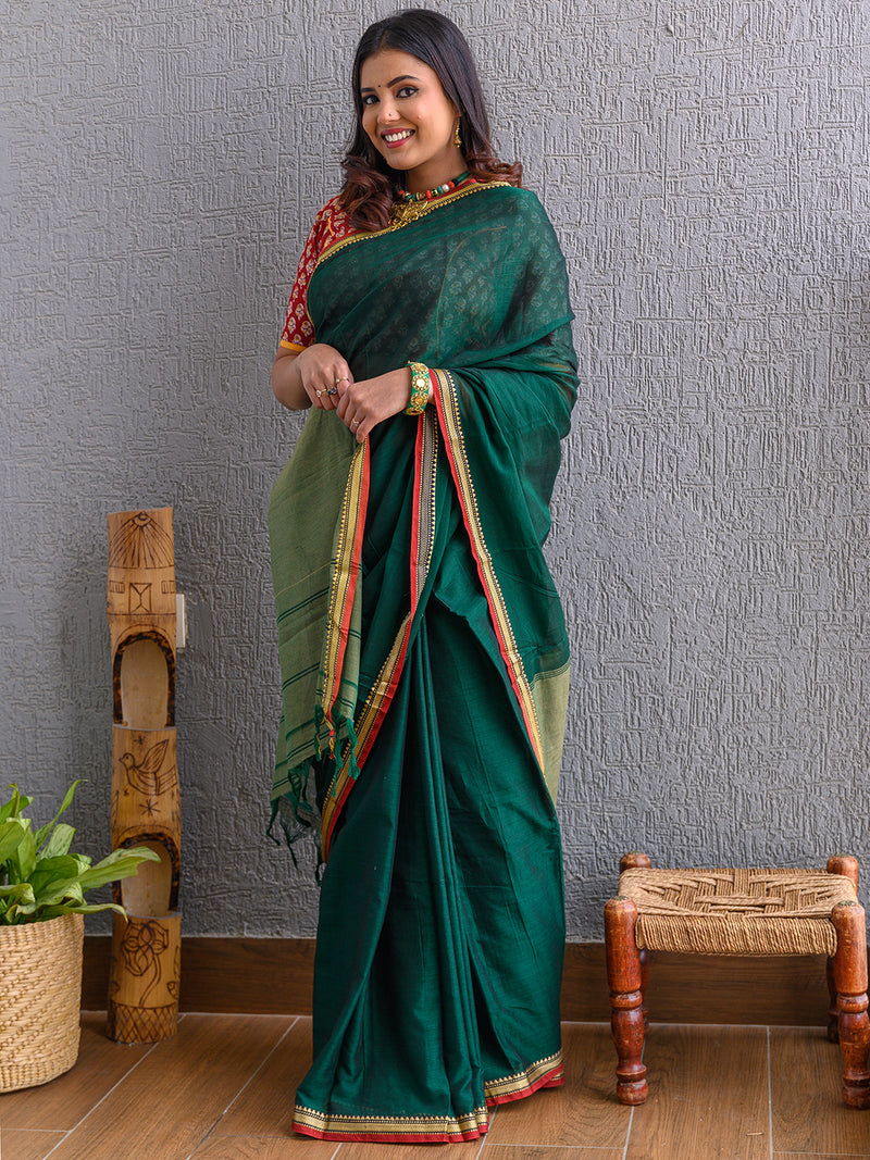 Green Narayanpet Mercerized Cotton Saree