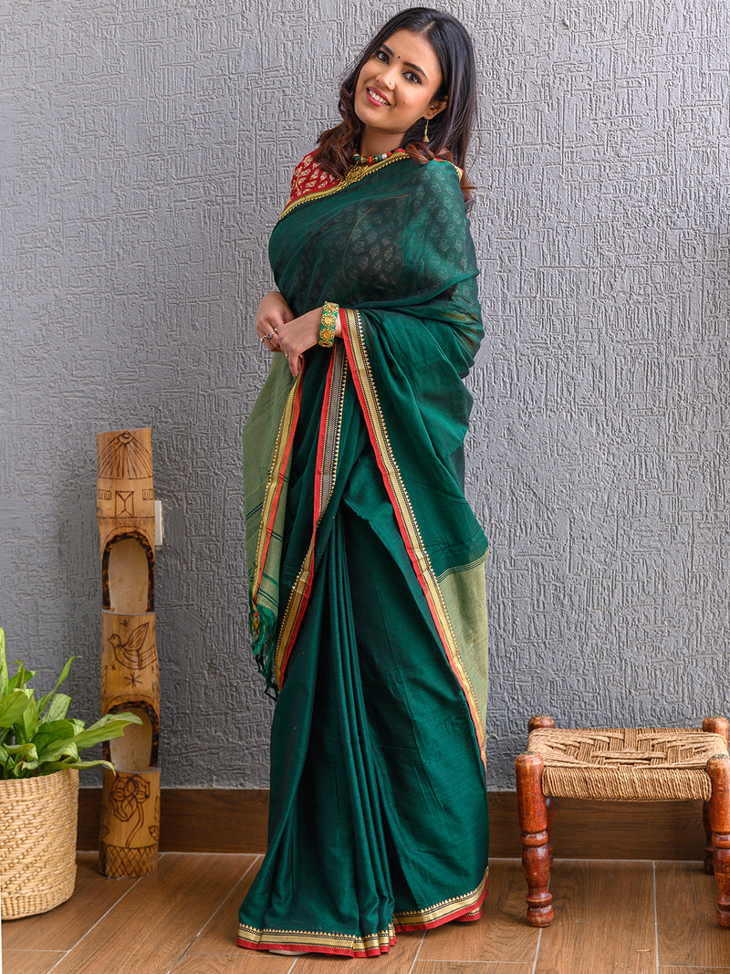 Green Narayanpet Mercerized Cotton Saree