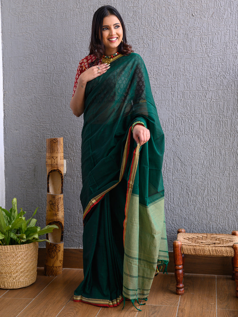 Green Narayanpet Mercerized Cotton Saree