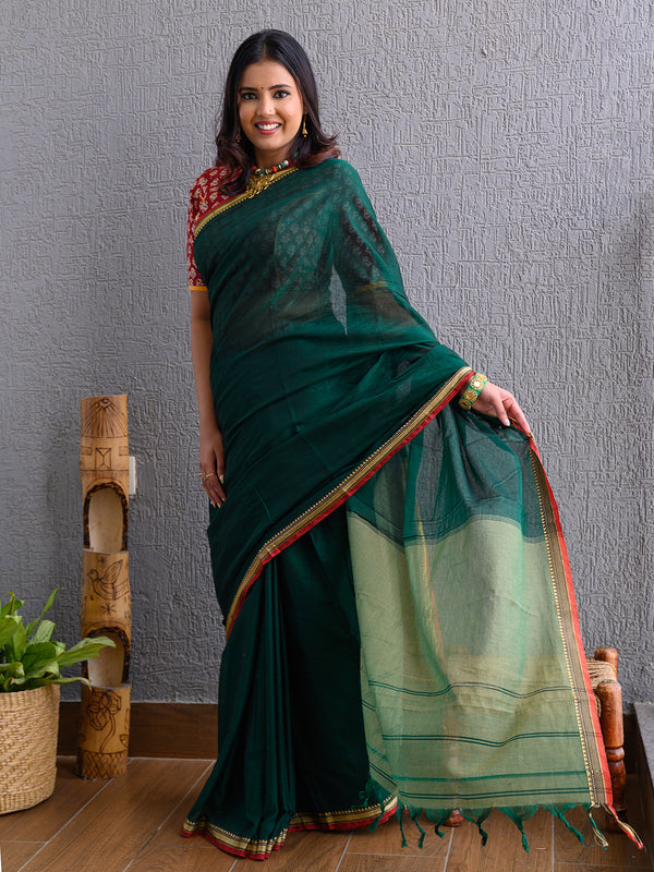 Green Narayanpet Mercerized Cotton Saree