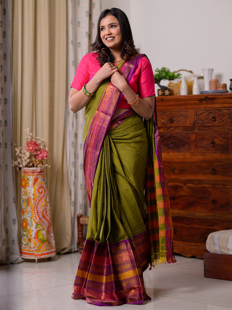 Green Narayanpet Mercerized Cotton Saree