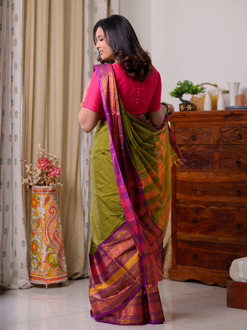 Green Narayanpet Mercerized Cotton Saree