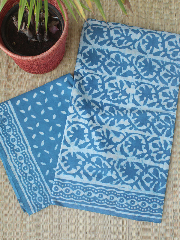 Sky Blue Batik Hand Block Printed Cotton Dress Material