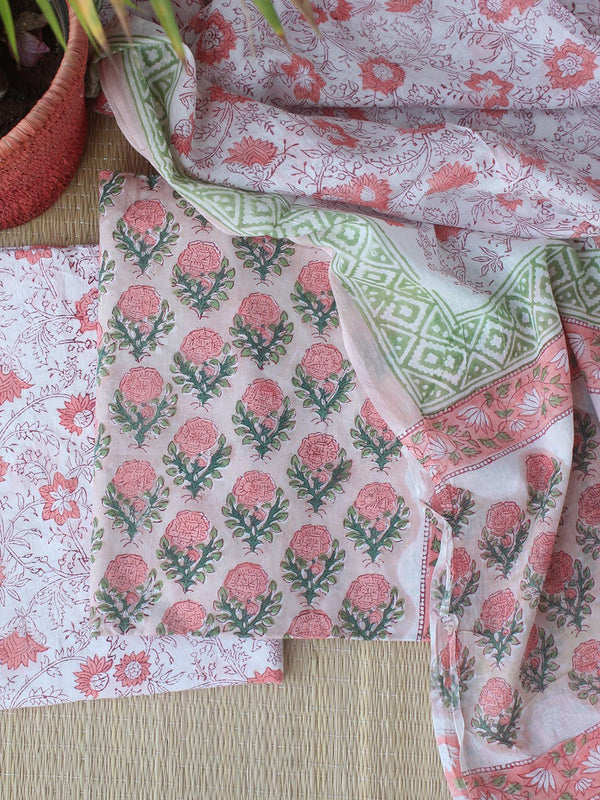 Dusty Rose Bagru Hand Block Printed Cotton Dress Material