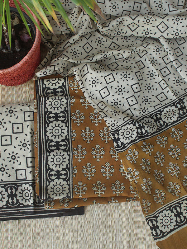 Mustard Bagru Hand Block Printed Cotton Dress Material