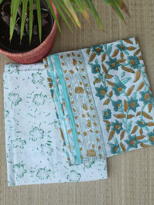 White Bagru Hand Block Printed Cotton Dress Material
