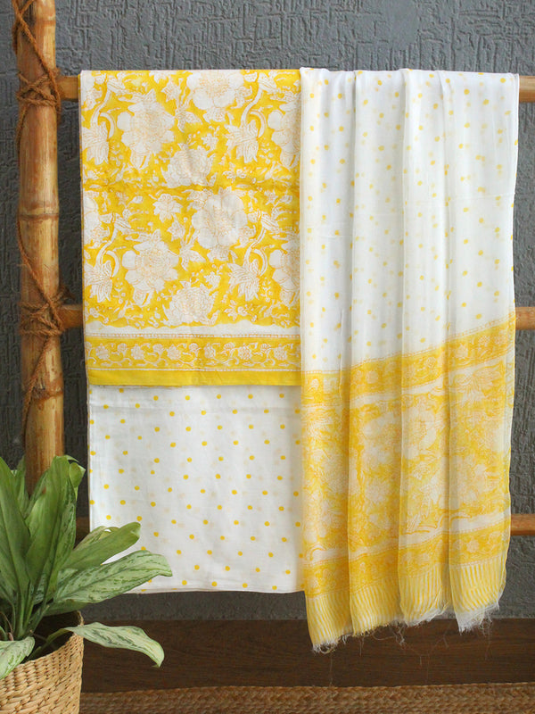 Hand Block Printed Dress Material With Chiffon Dupatta