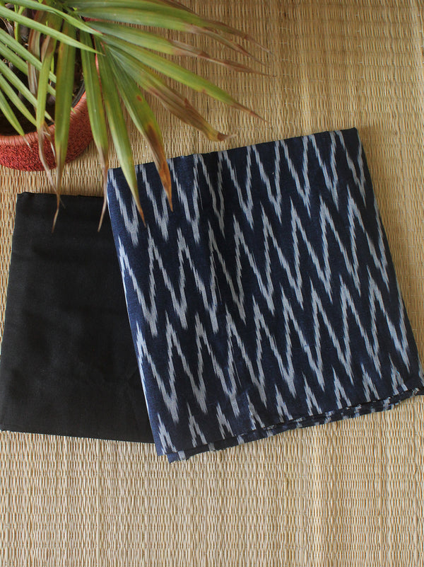 Navy Blue and Black Pochampally Ikkat Handloom Cotton Dress Material