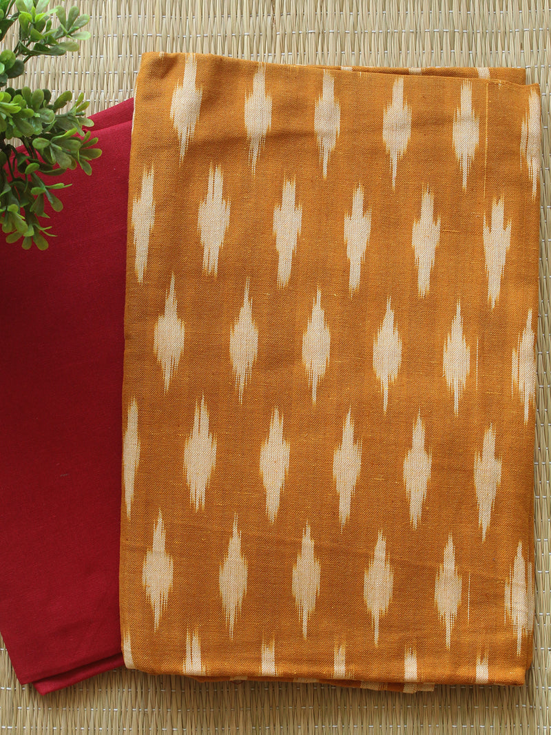 Mustard and Red Pochampally Ikkat Handloom Cotton Dress Material