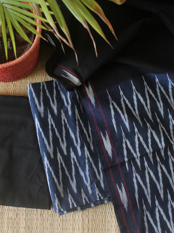 Navy Blue and Black Pochampally Ikkat Handloom Cotton Dress Material