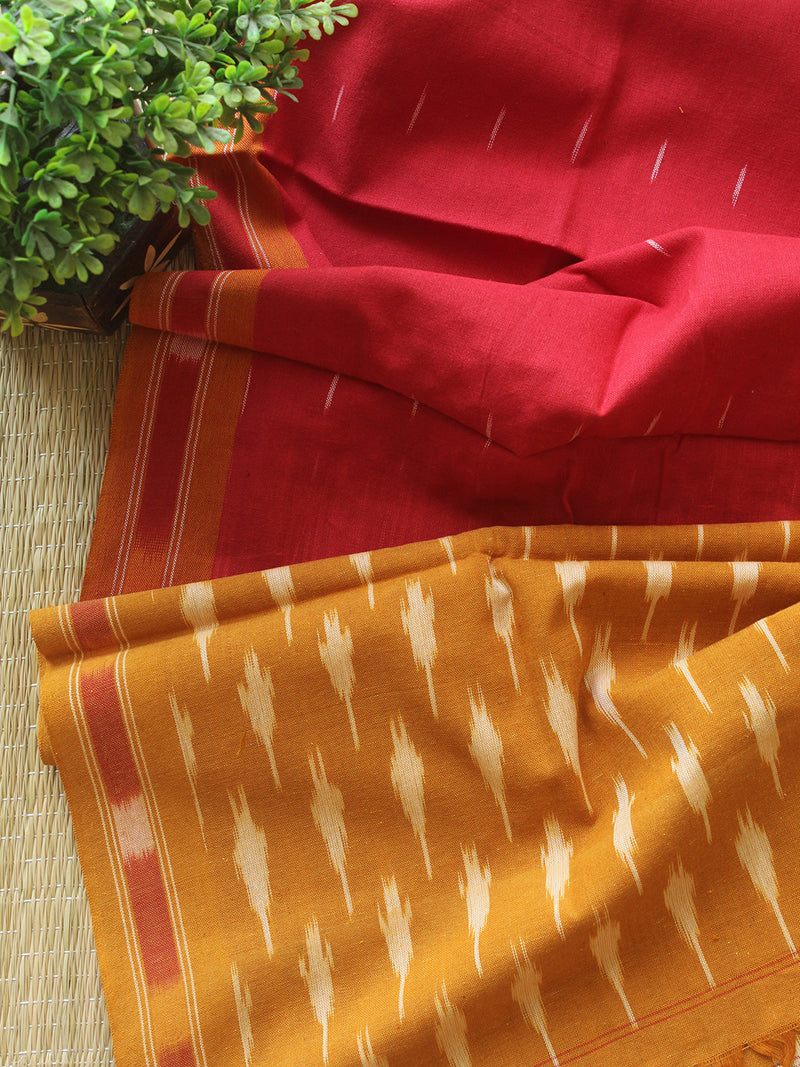 Mustard and Red Pochampally Ikkat Handloom Cotton Dress Material