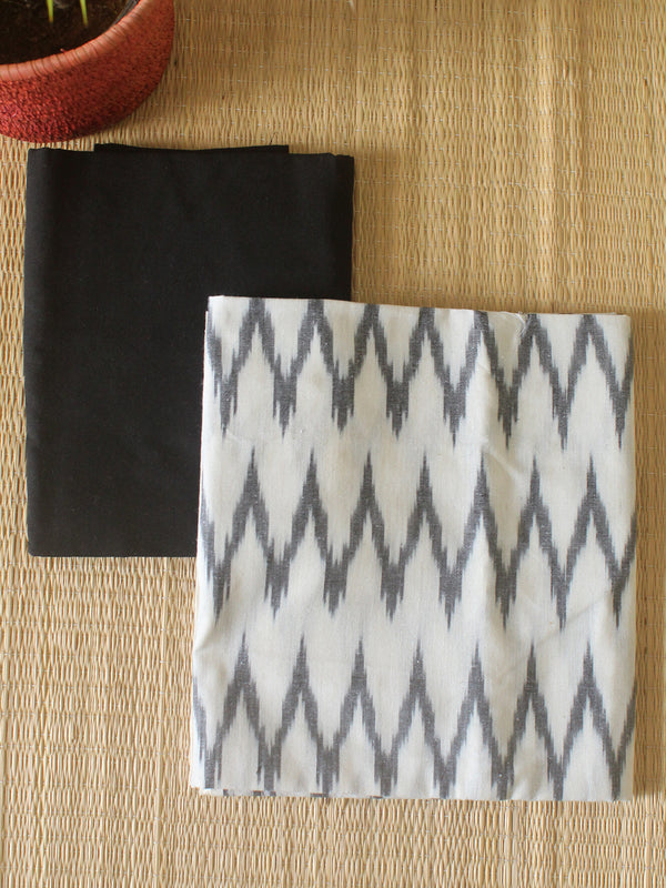 White and Black Pochampally Ikkat Handloom Cotton Dress Material