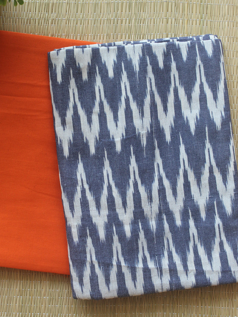 Blue and Orange Pochampally Ikkat Handloom Cotton Dress Material