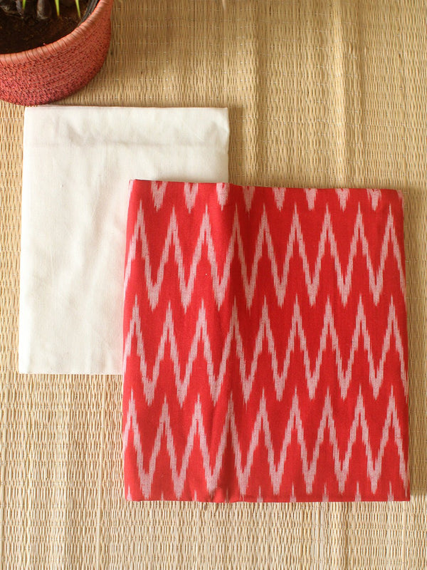 Red and Off-White Pochampally Ikkat Handloom Cotton Dress Material