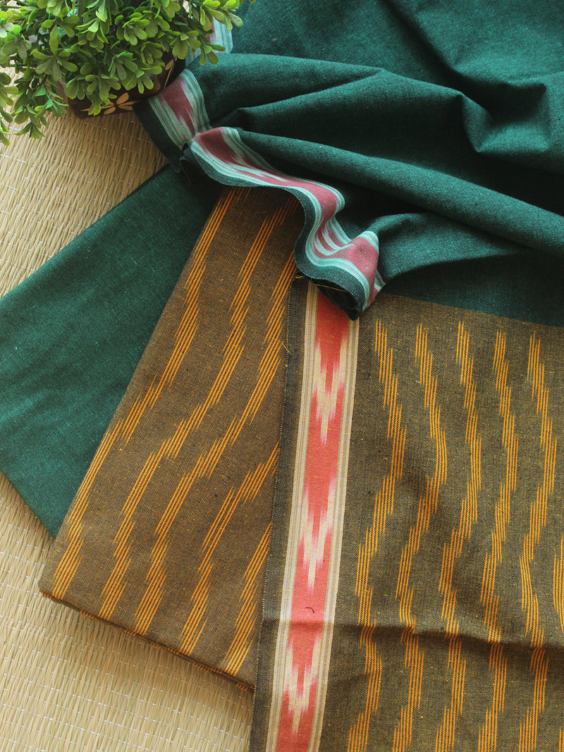 Mustard and Green Pochampally Ikkat Handloom Cotton Dress Material