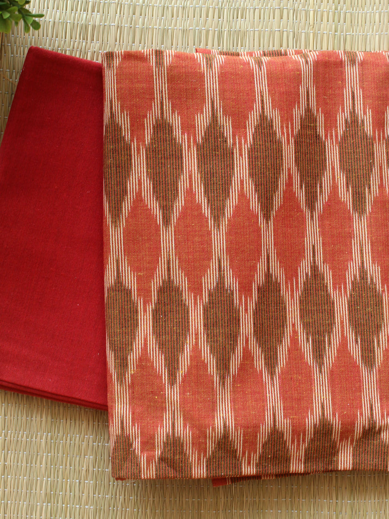 Orange and Red Pochampally Ikkat Handloom Cotton Dress Material