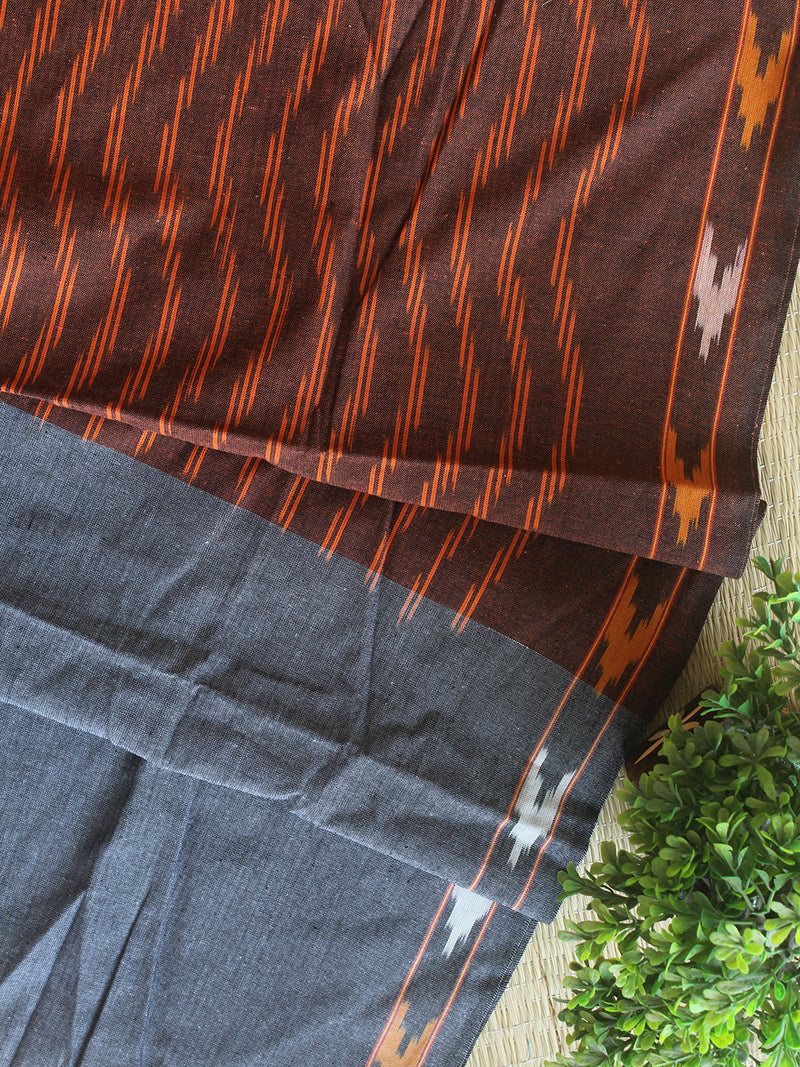 Brown and Grey Pochampally Ikkat Handloom Cotton Dress Material