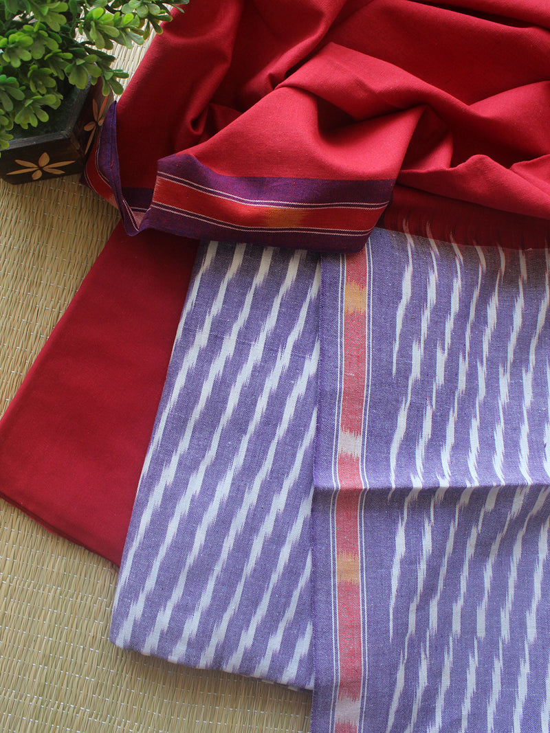 Violet and Red Pochampally Ikkat Handloom Cotton Dress Material