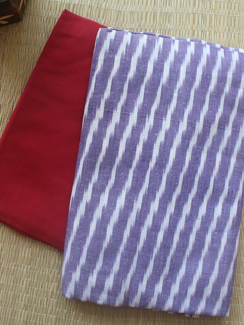 Violet and Red Pochampally Ikkat Handloom Cotton Dress Material