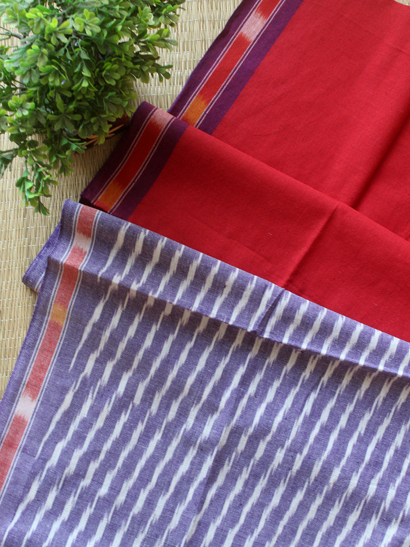 Violet and Red Pochampally Ikkat Handloom Cotton Dress Material