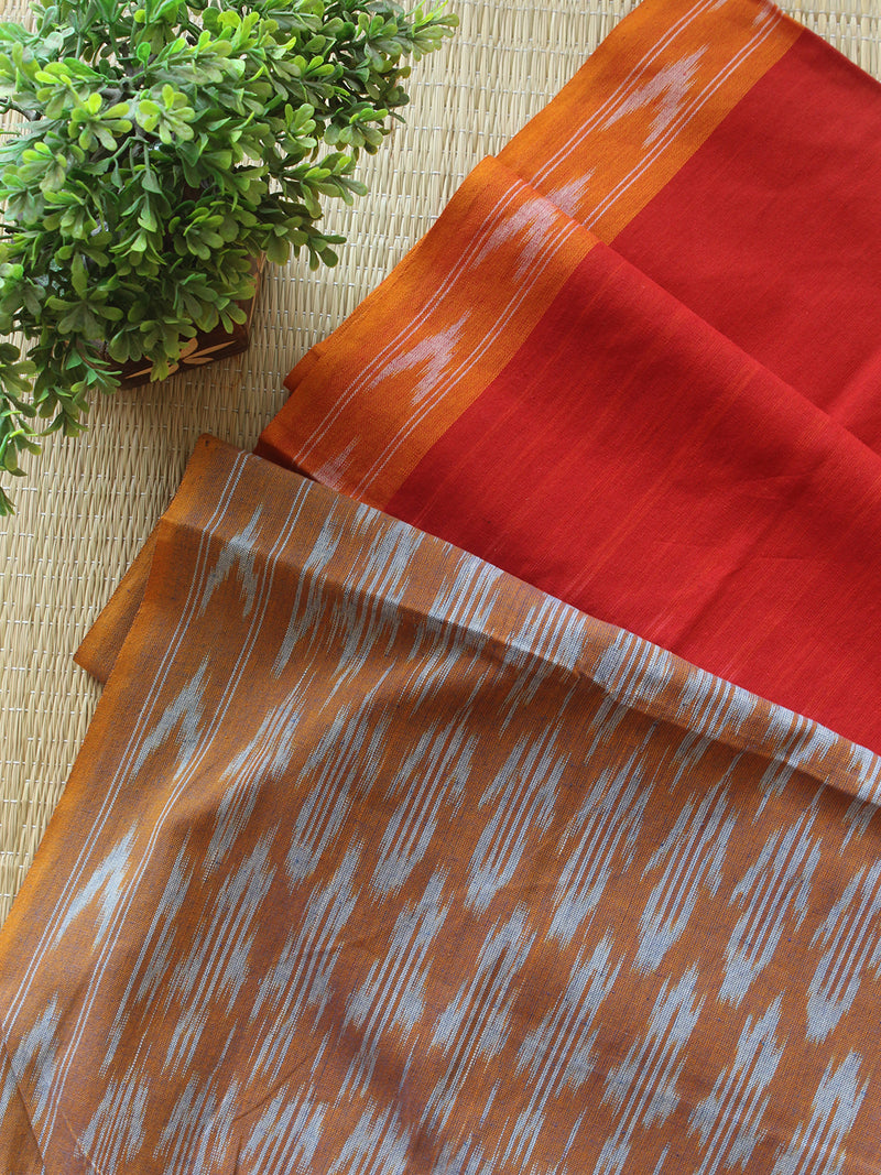 Mustard and Red Pochampally Ikkat Handloom Cotton Dress Material