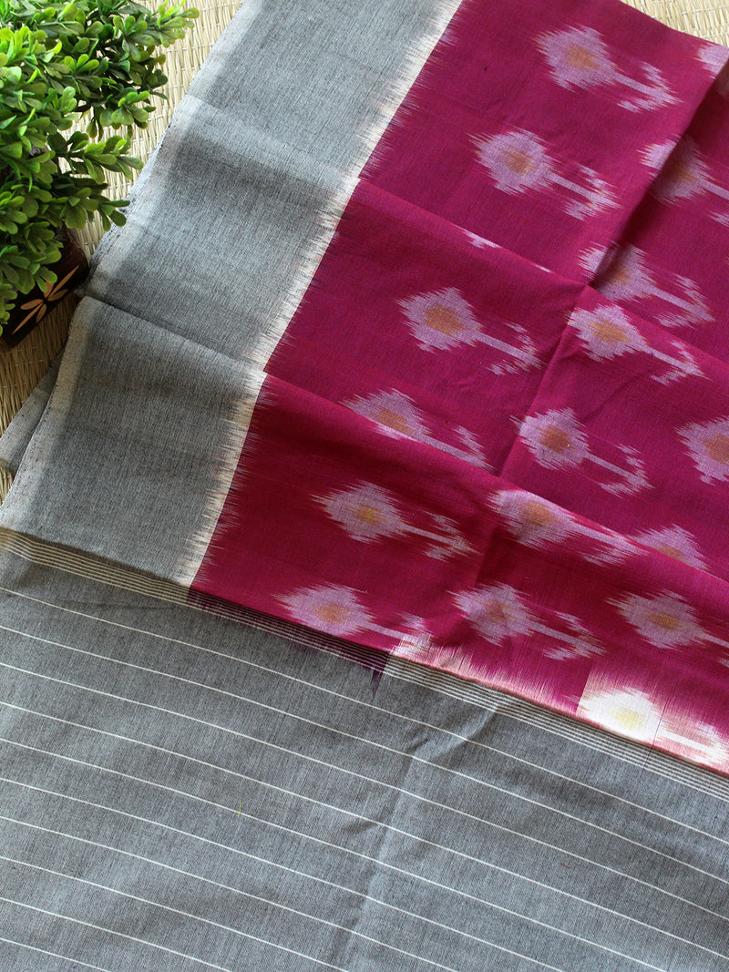 Grey and Magenta Pochampally Ikkat Handloom Cotton Dress Material