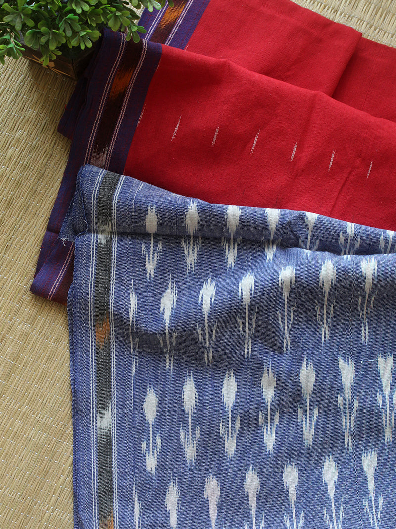 Blue and Red Pochampally Ikkat Handloom Cotton Dress Material