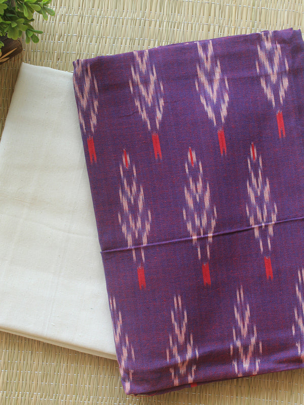 Purple and Off-White Pochampally Ikkat Handloom Cotton Dress Material