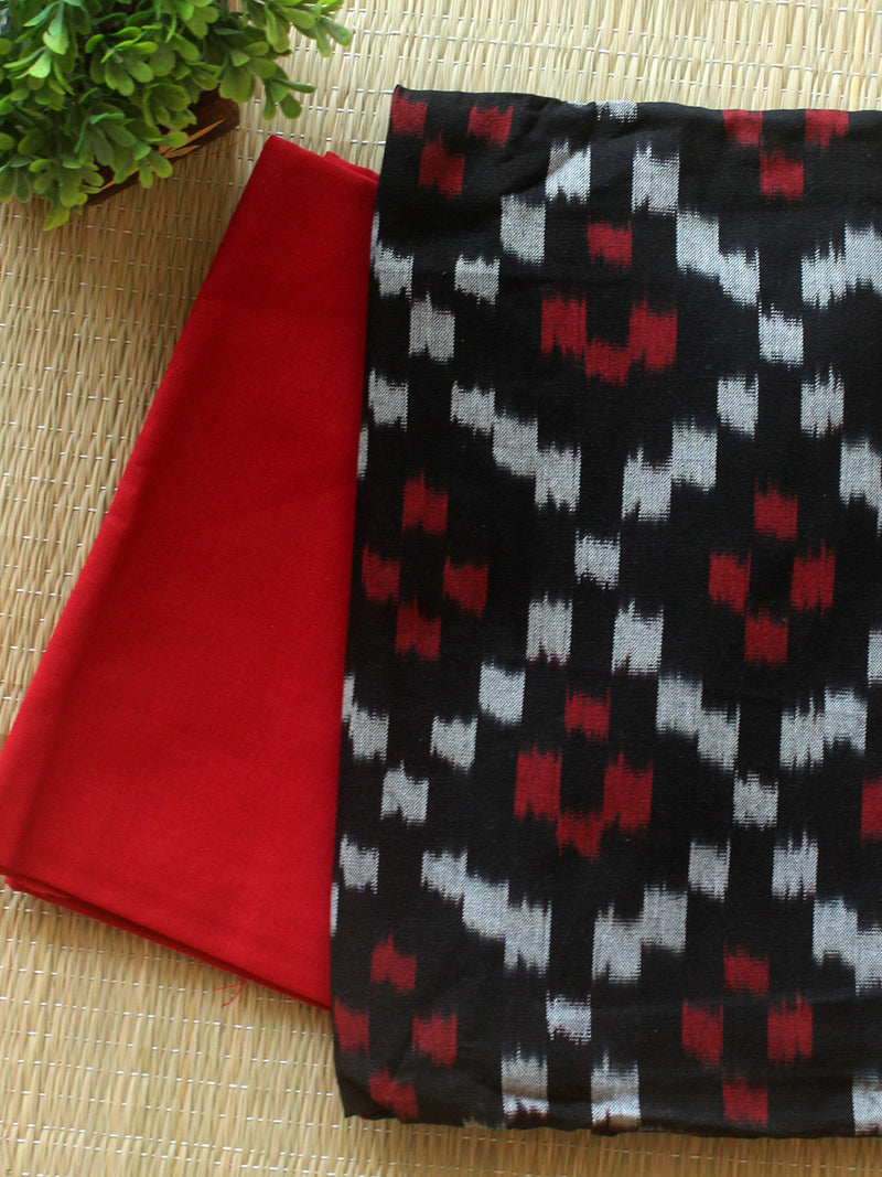 Red and Black Pochampally Ikkat Handloom Cotton Dress Material