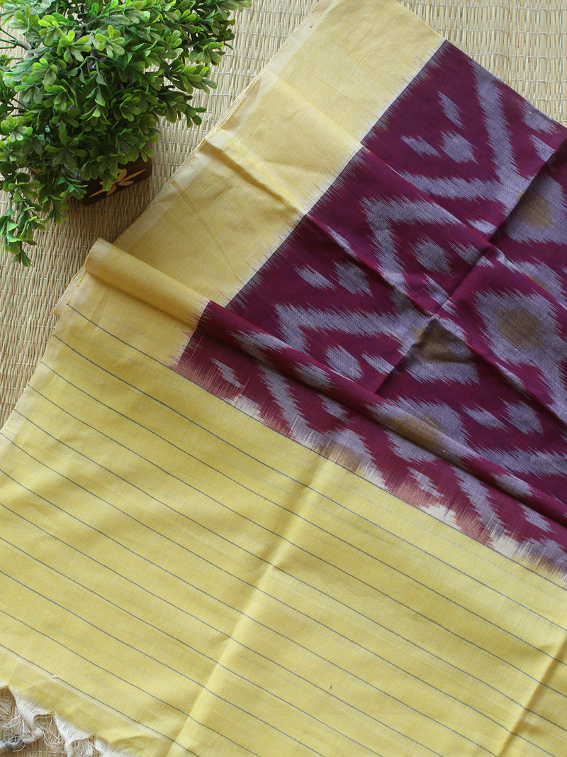 Purple and Yellow Pochampally Ikkat Handloom Cotton Dress Material