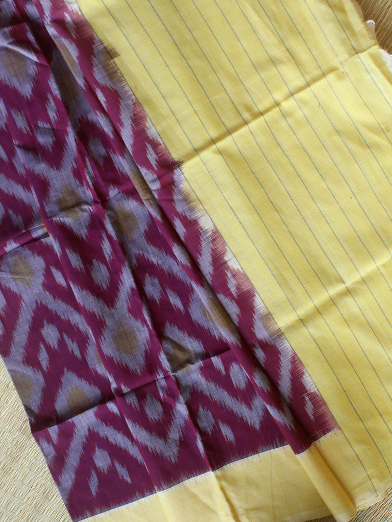 Purple and Yellow Pochampally Ikkat Handloom Cotton Dress Material