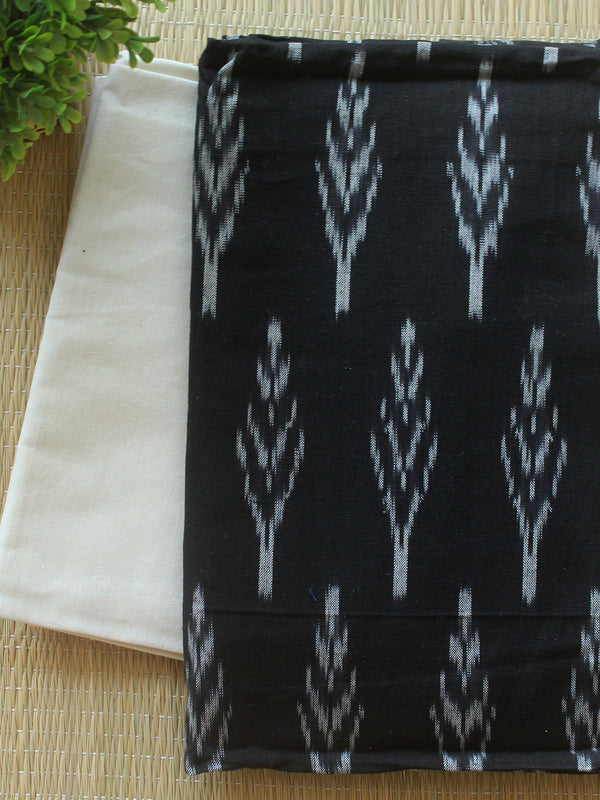 Black and Off-White Pochampally Ikkat Handloom Cotton Dress Material