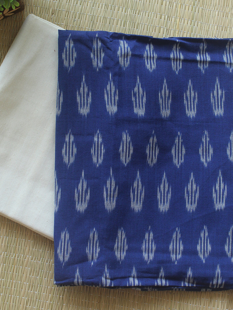 Blue and Off-White Pochampally Ikkat Handloom Cotton Dress Material